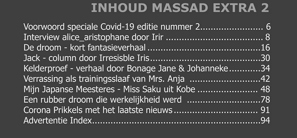 De inhoudsopgave MassaD tweede extra editie