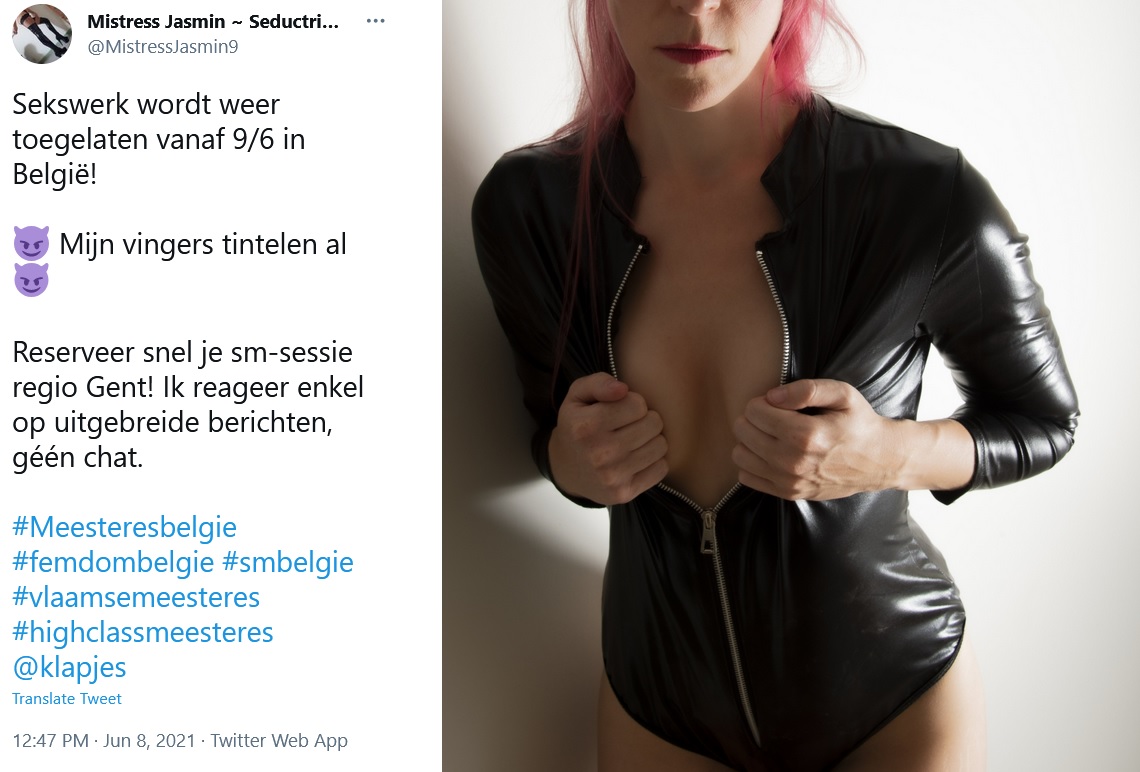 De live-sessieoproep van Mistress Jasmin Mistress Jasmin, ontvangt te Gent