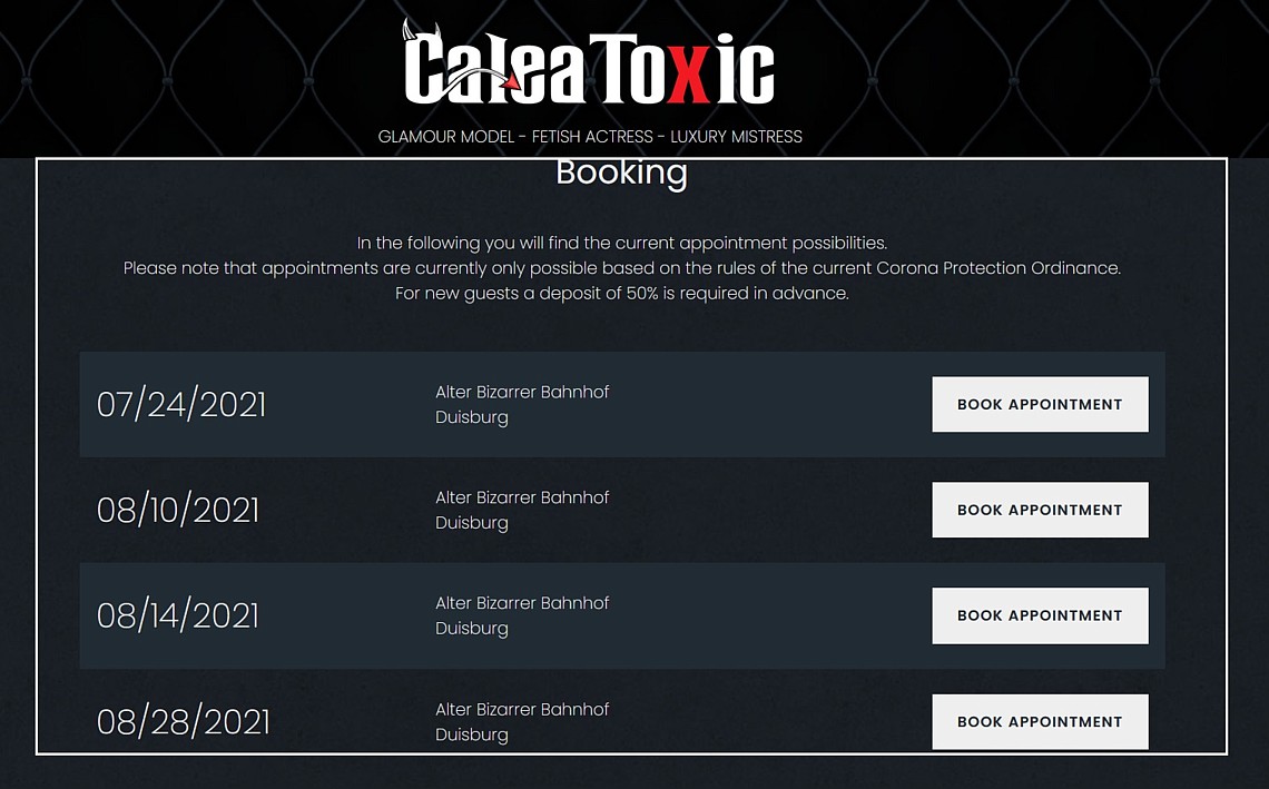 Verlekkeren aan haar fetisjkunst, maar ontvangt Meesteres Calea Toxic ook in Nederland? Fetisjkunst, maar komt ze ook?