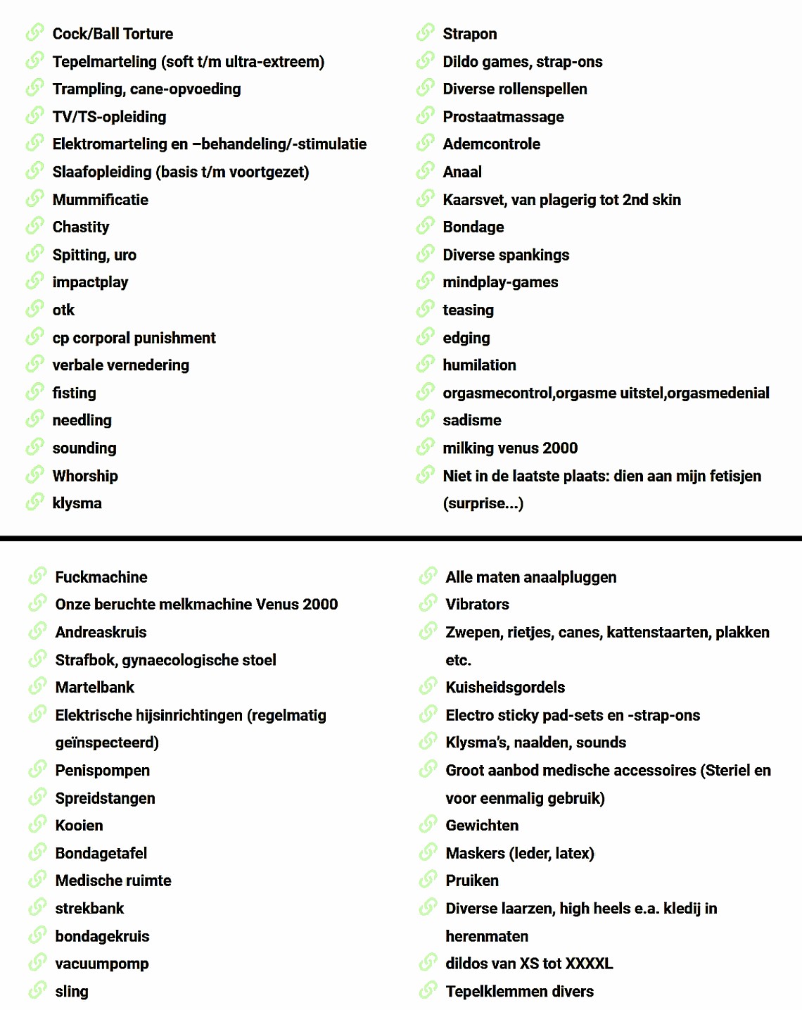 Diensten en materiaal uit de nieuwe site van Meesteres Verena Nieuwe site Meesteres Verena (Antwerpen