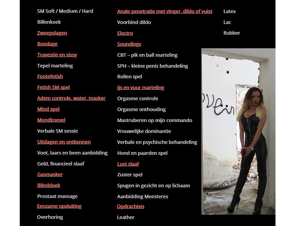 Het dienstenpakket van petite Mistress Emma Petite Mistress Emma en haar dienstenpakket