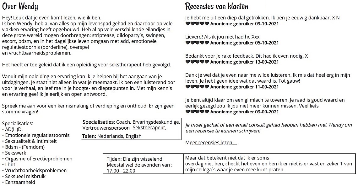 Wendy van Sexpower, haar credentials Sexpower Wendy