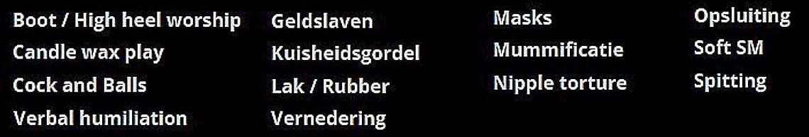 Naast haar Age Play / Mommyschap, hier in trefwoorden haar overige diensten Meesteres Age Play