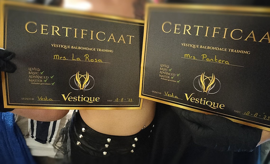 Een van de noodzakelijke certificaten voor Vestique's opleiding tot Prodomme opleiding Vestique