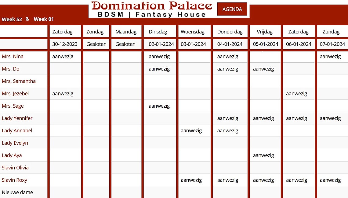 Voor jullie gemaakt: in één oogopslag de agenda van Domination Palace agenda domination palace