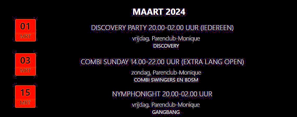 De BDSM-avonden van Parenclub Monique in de maand maart. BDSM-avonden maart