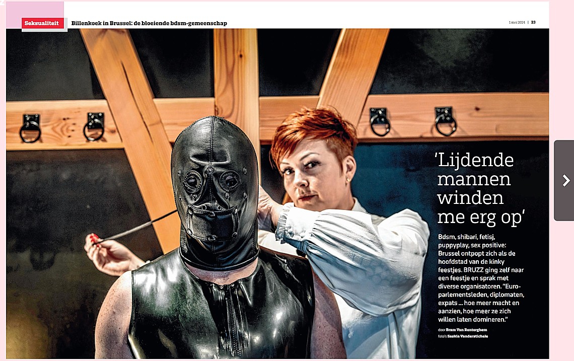 De eerste pagina van het interview met Meesteres Medusa in Bruzz Magazine Medusa interview Bruzz