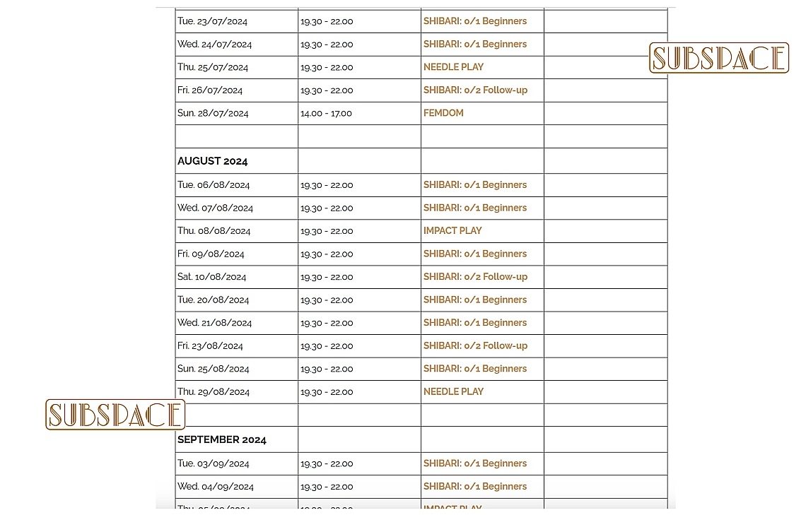 De BDSM-workshops deze zomer door & bij Subspace Brussel (Meesteres Medusa) bdsm-workshops zomer