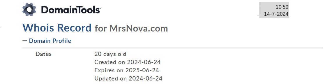 Domeingegevens van de site van Meesteres Nova meesteres Nova