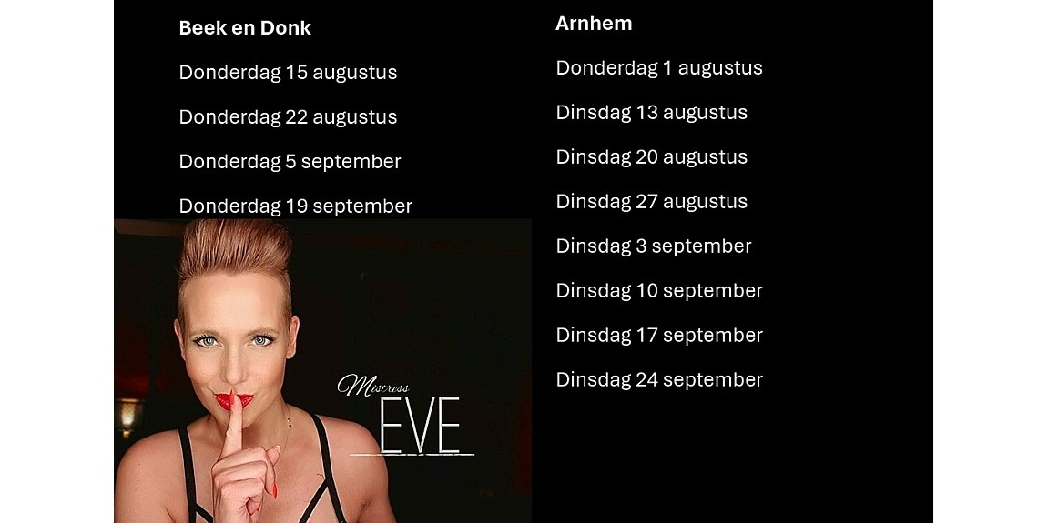 De Meesteressenagenda van Mistress Eve, nu ook in Beek en Donk Mistress Eve beek