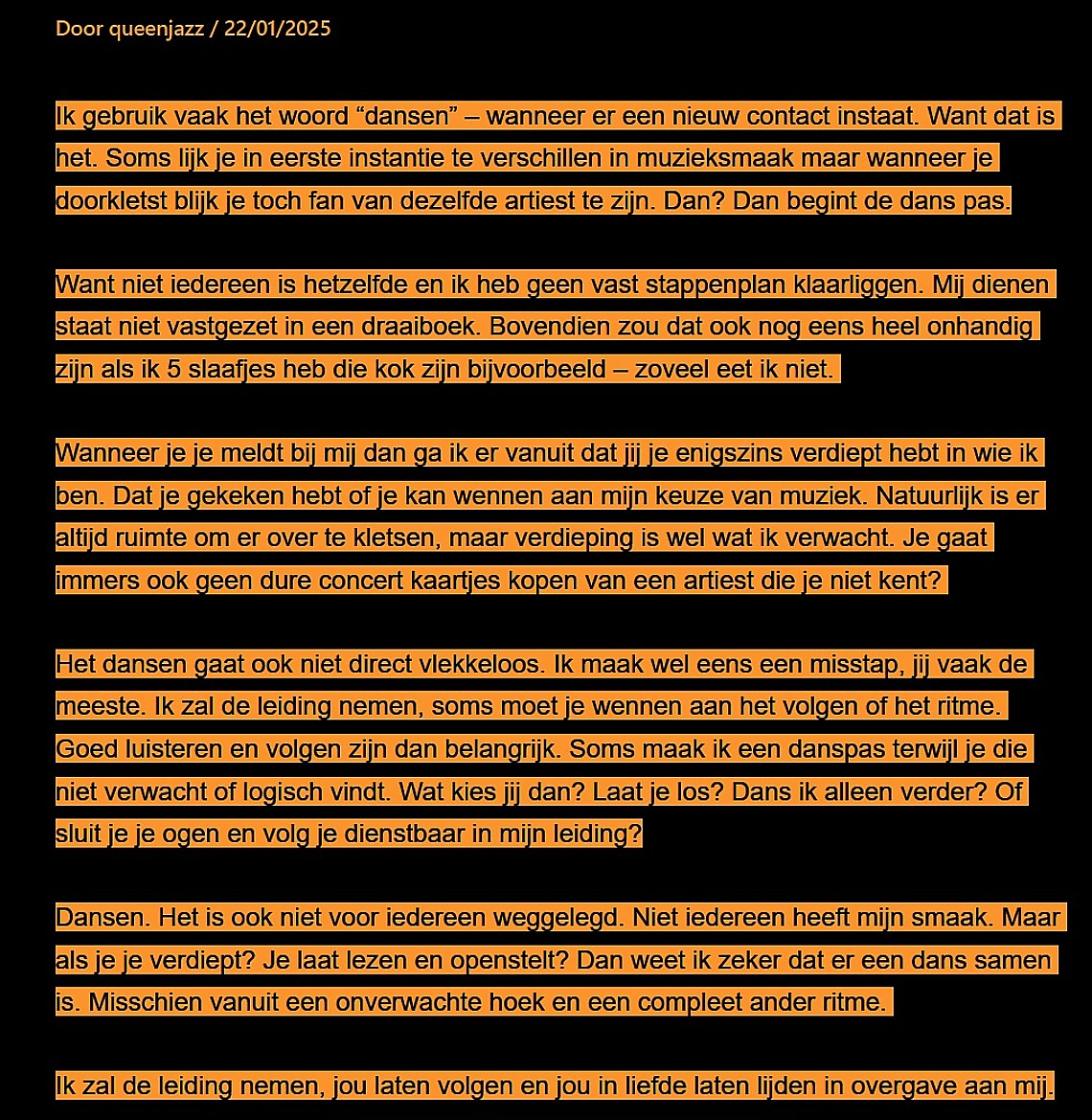 Kennismaken met Queen Jazz, je kunt beginnen haar blogs te lezen. kennismaken Queen Jazz