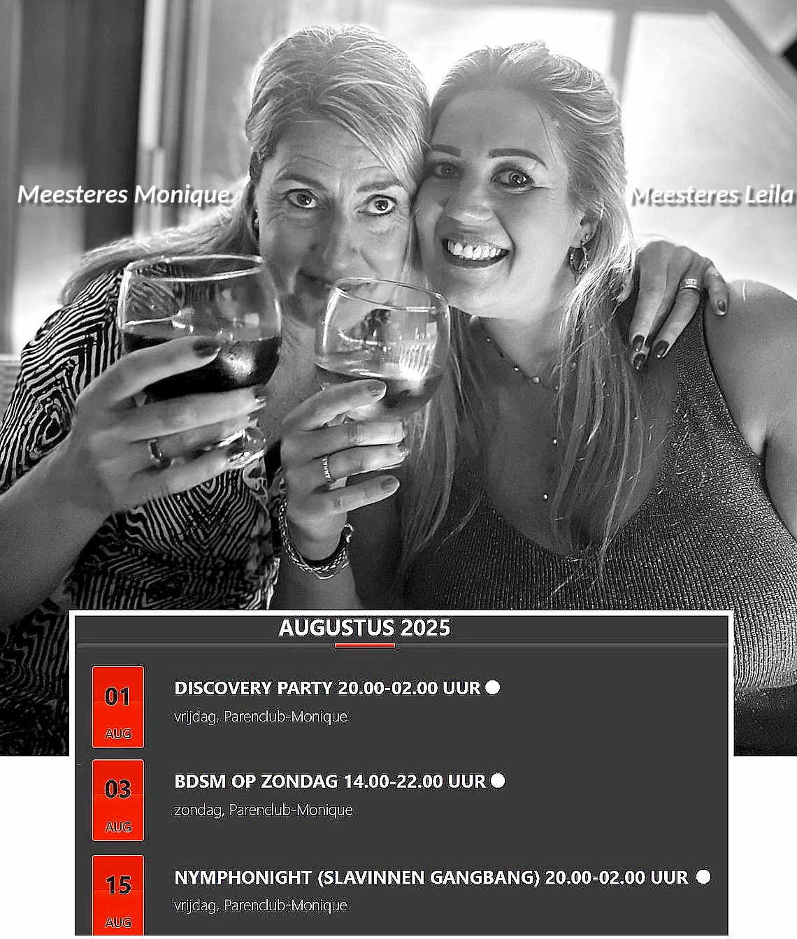 Femdomnieuwtjes brengt ook de BDSM-agenda augustus 2025 van Parenclub Monique Femdomnieuwtjes
