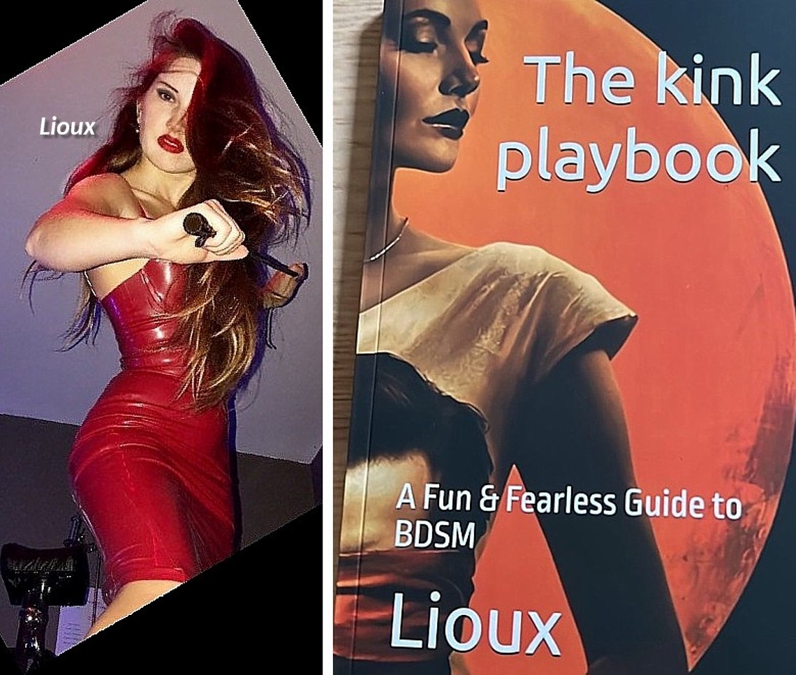 Lioux naast het cover van haar boek Lioux