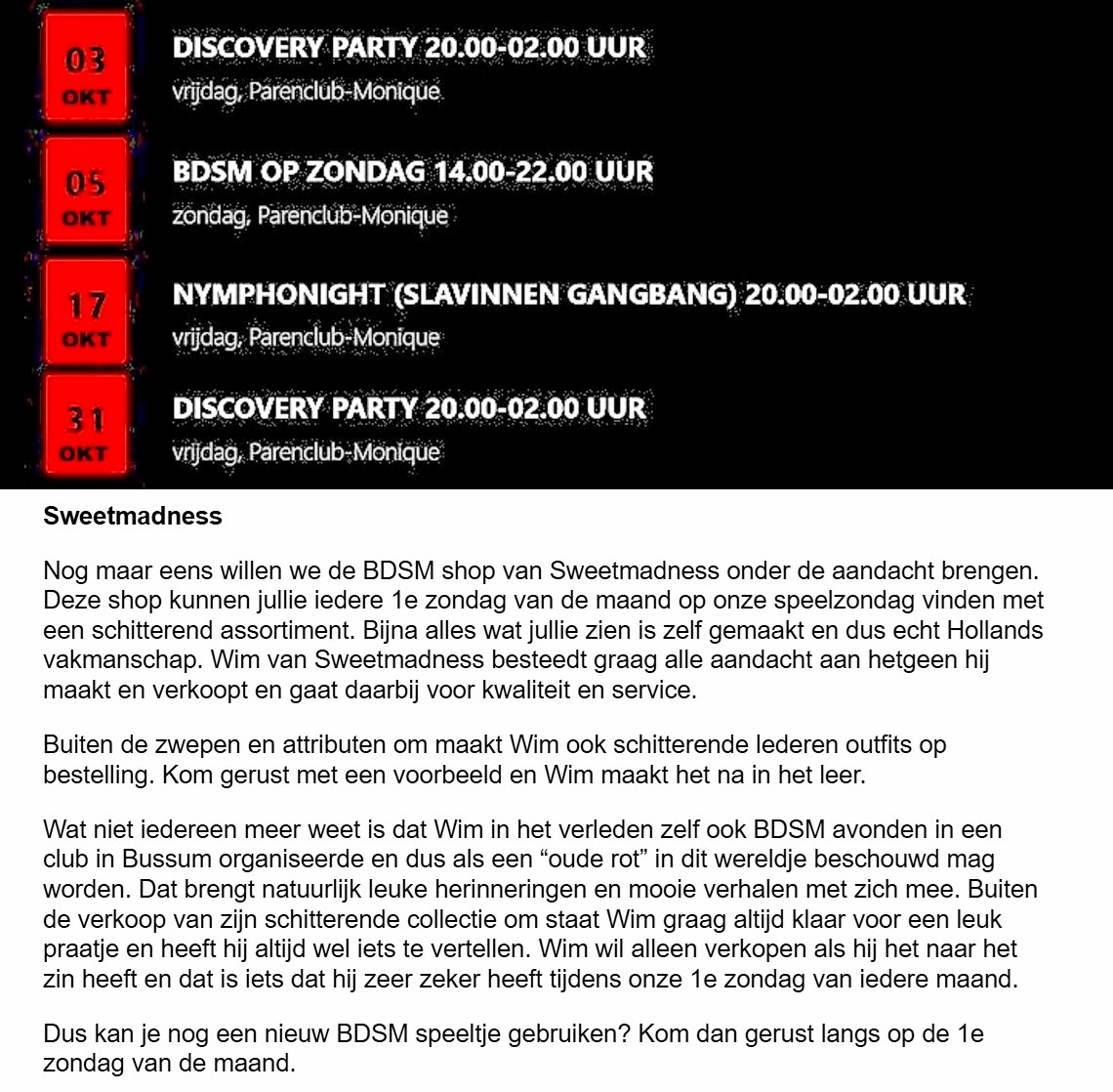 BDSM-activiteiten op rij bij Parenclub Monique BDSM-activiteiten