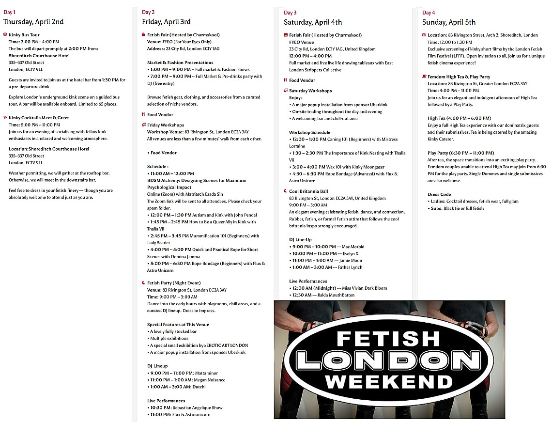 Fetish Weekend London programma